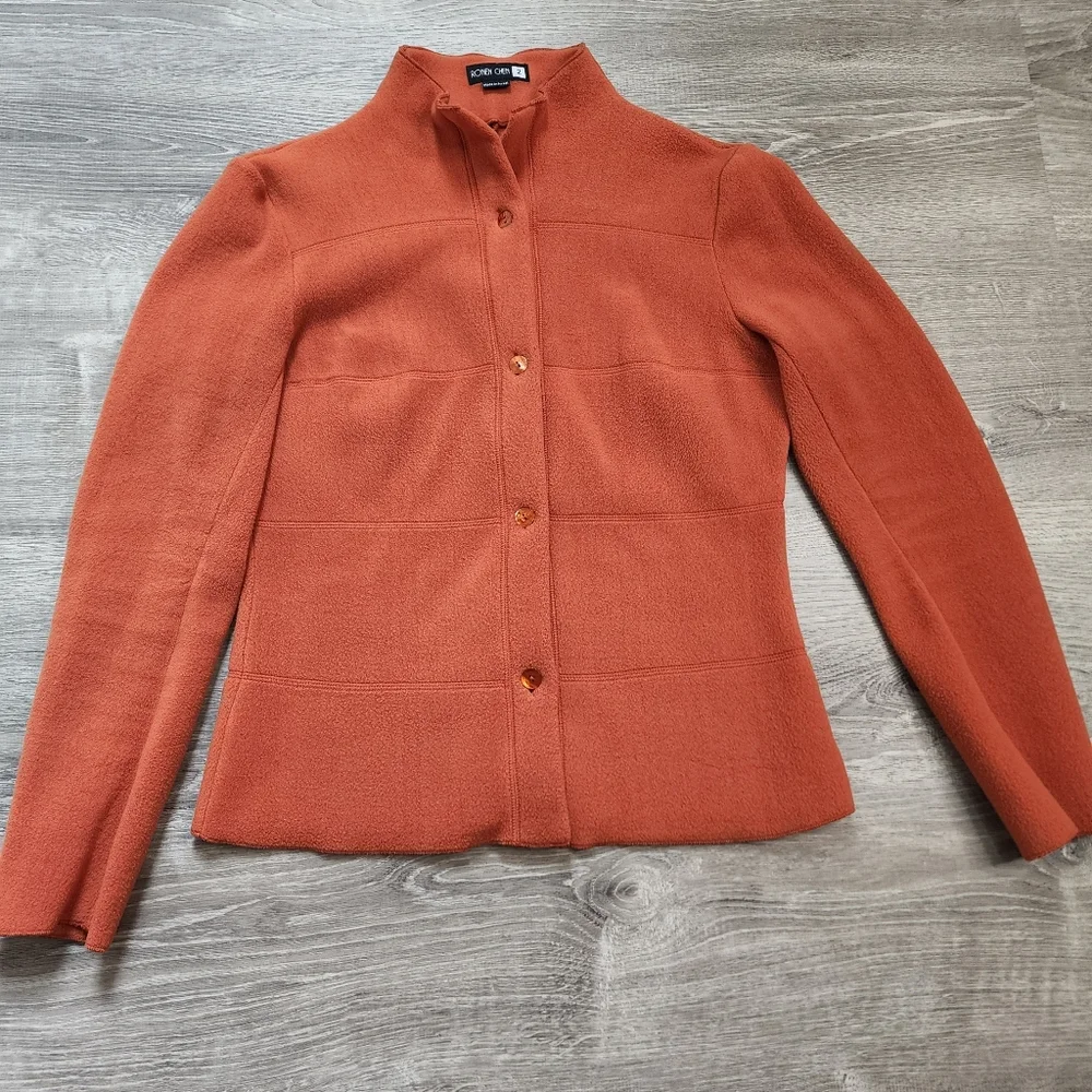 RONEN CHEN Orange Fleece Button Down Jacket Medium